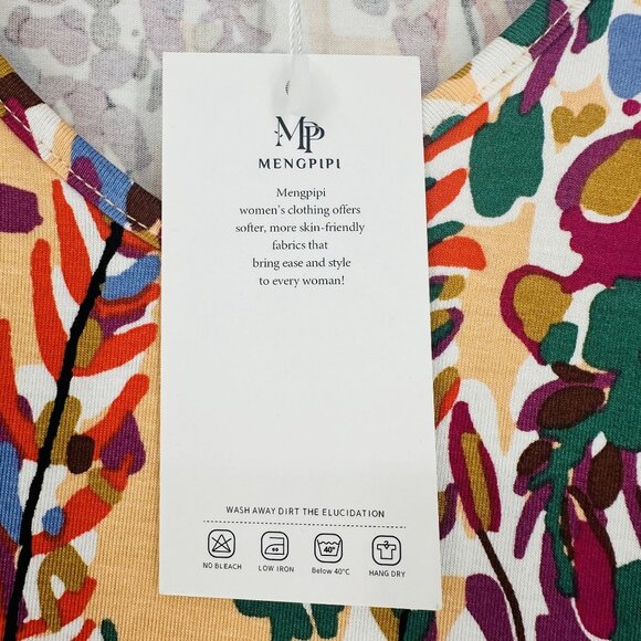 Mengpipi Floral Multicolor Tiered Short Flutter Sleeve V-Neck Top Blouse Size M - Picture 7 of 9